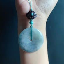 天然緬甸玉翡翠 烏雞 綠底 平安扣 黑檀木 綠松 包掛 手機掛 禮物