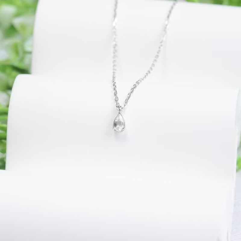 白水晶925純銀水滴爪鑲項鍊