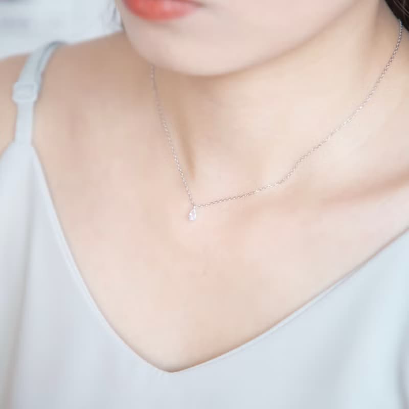 白水晶925純銀水滴爪鑲項鍊