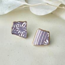 【金具が選べる】京焼　金継ぎ　ピアス　イヤリング　紫　花柄　伝統工芸　No.171