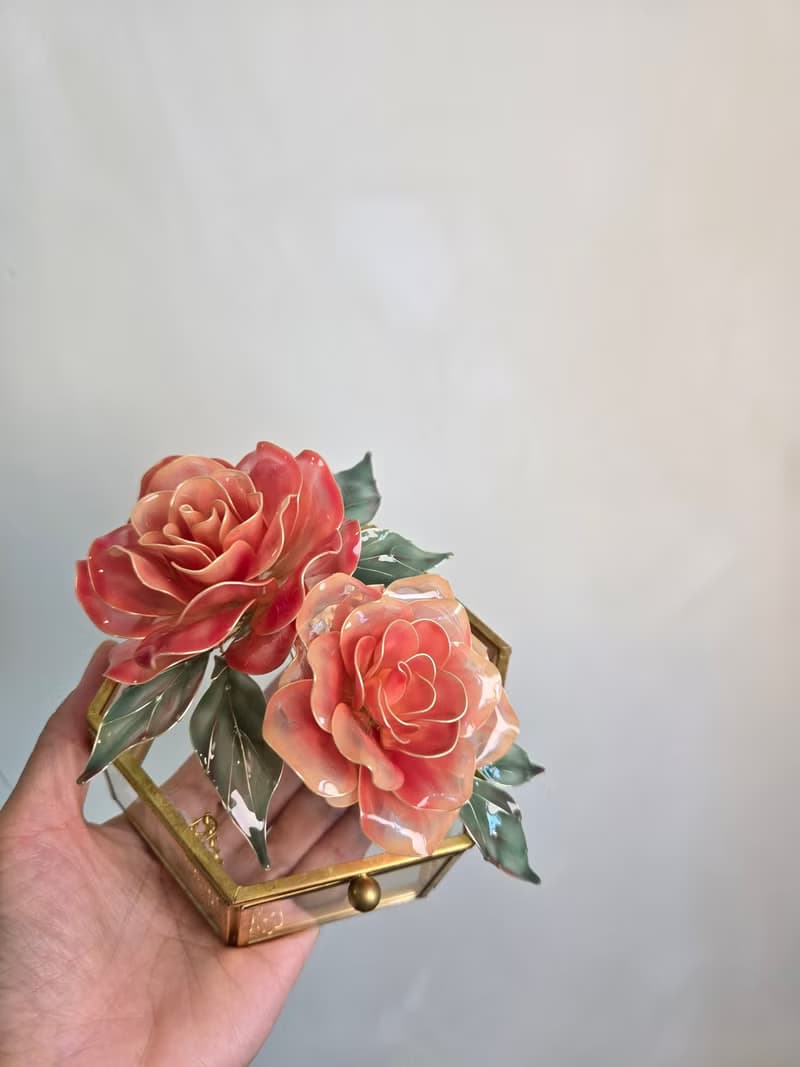 【沾浸藝術•玻璃飾盒】玫瑰。小夜燈。生日