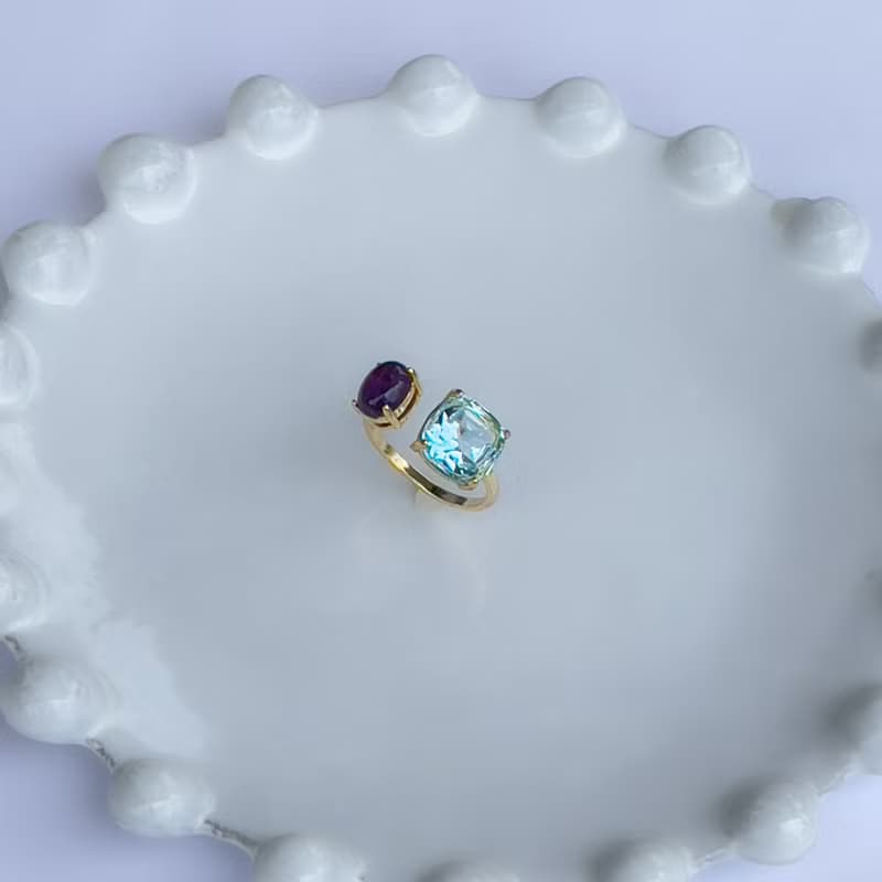 Sky blue topaz & Amethyst Ring【gift box】