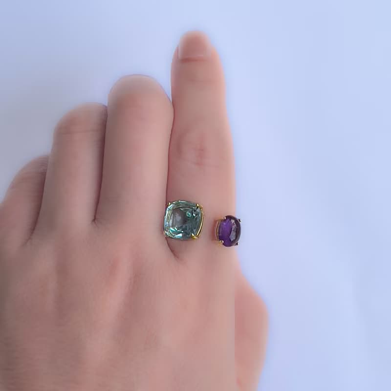 Sky blue topaz & Amethyst Ring【gift box】