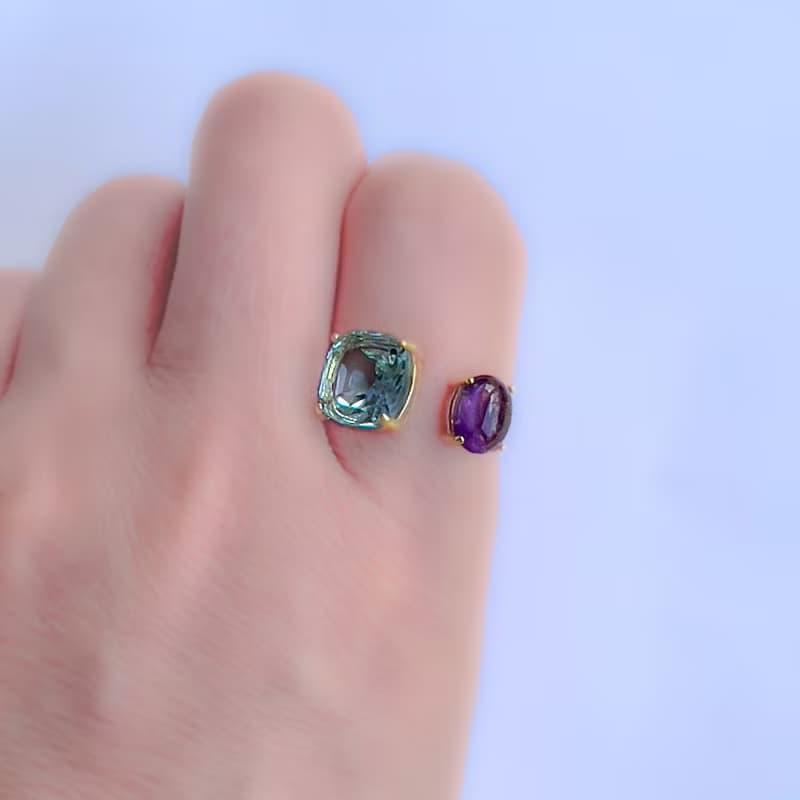 Sky blue topaz & Amethyst Ring【gift box】