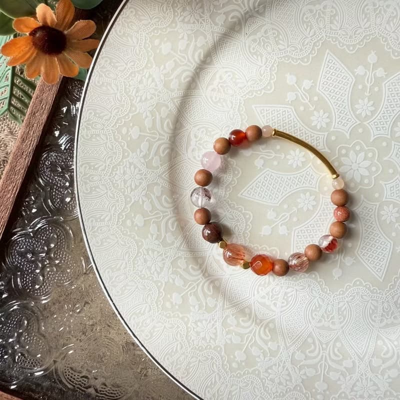 紅髮晶楠木檀香彈性手鍊