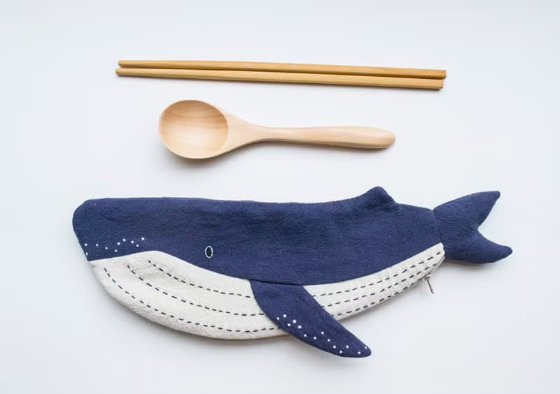 鯨魚 Whale travel cutlery pouch case - Navy