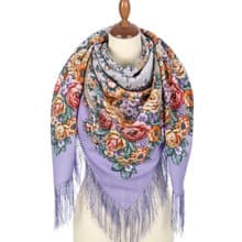 Pavlovo Posad Russian Shawl 100% Wool Scarf 125x125 cm Wrap Silk Fringe 1818-15