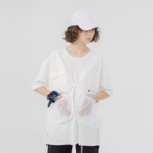 Fake Two-pieceVestTee乳白假兩件馬甲山系工裝短袖寬松T恤
