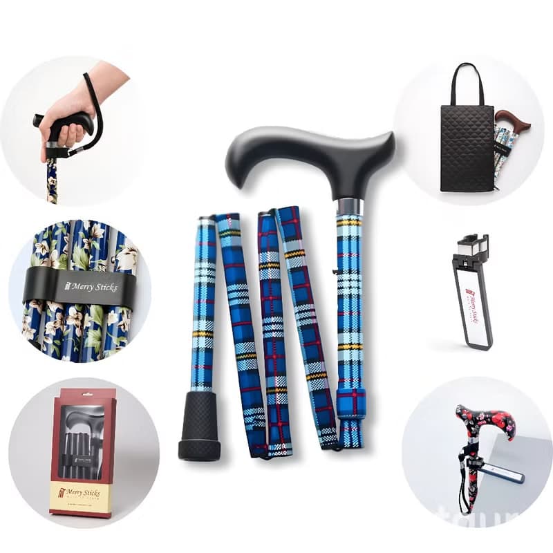 【聖誕禮盒】繽紛生活折疊手杖-蔚藍格紋 長輩生日禮物 時尚拐杖