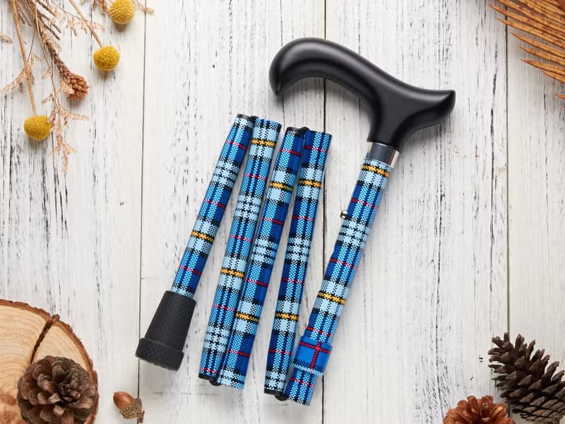 【聖誕禮盒】繽紛生活折疊手杖-蔚藍格紋 長輩生日禮物 時尚拐杖