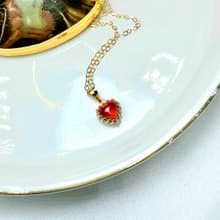 石榴石項鍊 心形弧面石榴石愛心吊墜生辰石項鍊14k包金鎖骨鏈
