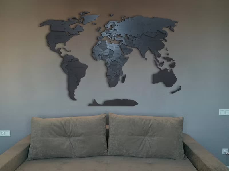 Black Wood 3D World Map with LED Backlighting - Perfect Gift for Travel Lovers