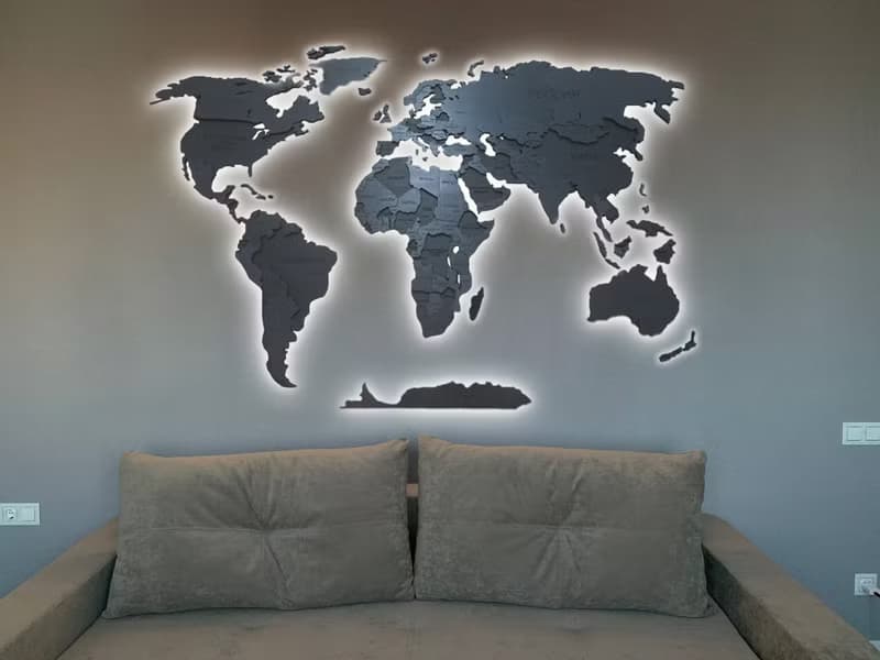Black Wood 3D World Map with LED Backlighting - Perfect Gift for Travel Lovers