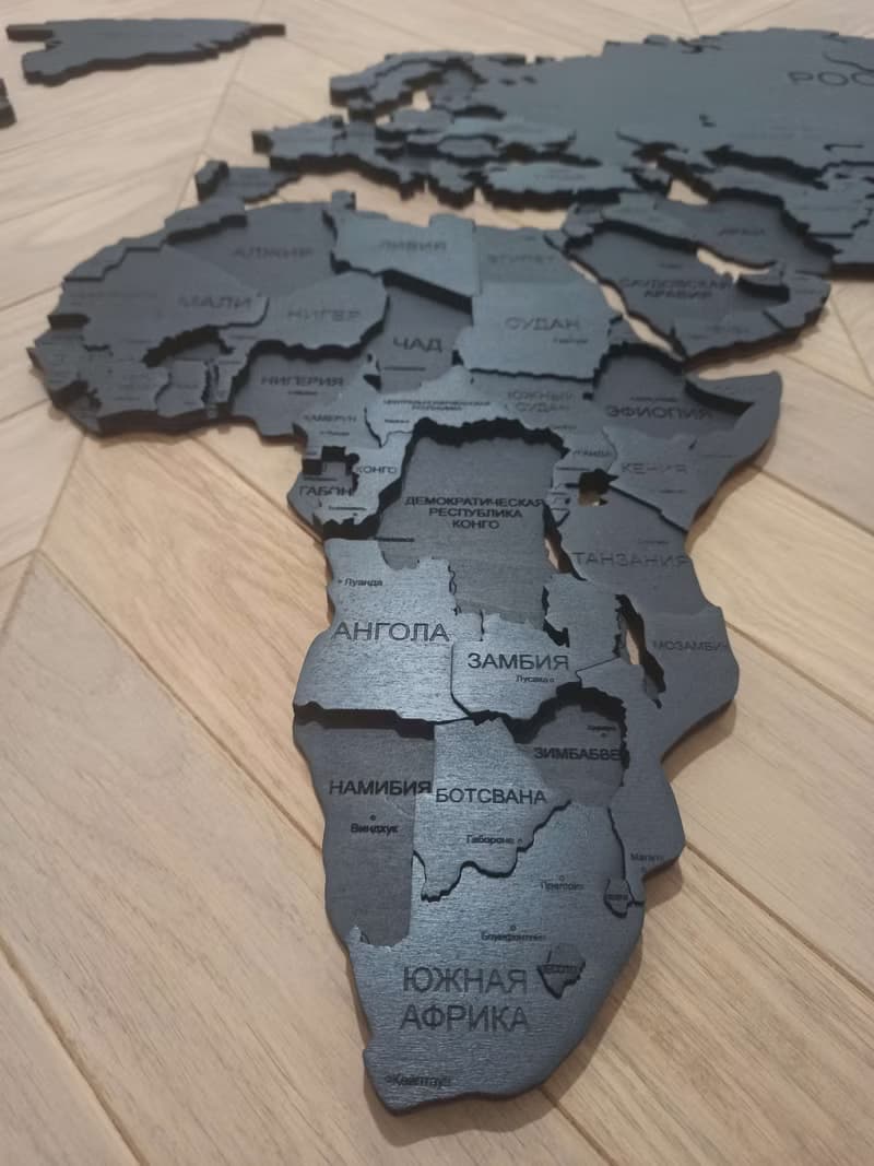 Black Wood 3D World Map with LED Backlighting - Perfect Gift for Travel Lovers