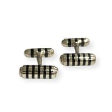 Art Deco Style Black Enamel Cufflinks 925 Sterling Silver Mens Fathers Day Gift