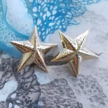 Vintage Jewelry 西洋古董飾品 壓紋 立體星星 夾式耳環