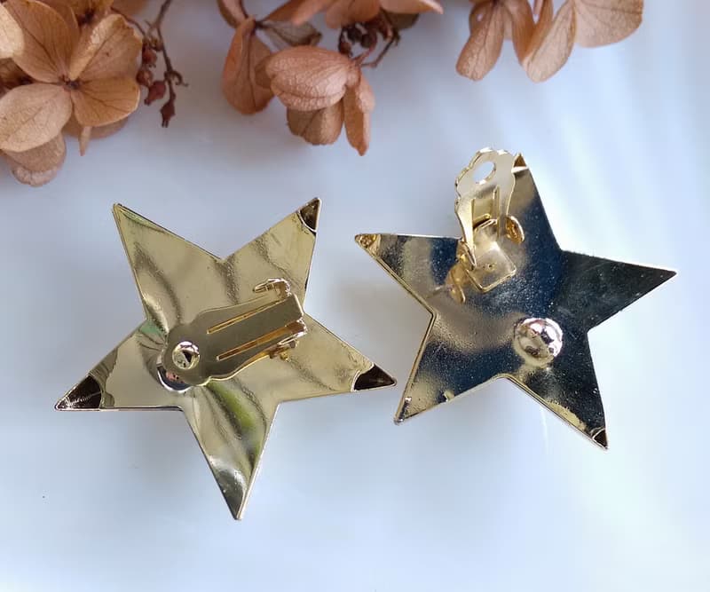 Vintage Jewelry 西洋古董飾品 壓紋 立體星星 夾式耳環