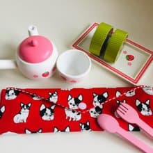 文青風環保筷袋  鬥牛犬 紅  手作餐具袋.交換禮物.