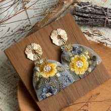 刺繡緞帶耳環 藍色 法式優雅質感 造型925銀耳針限定