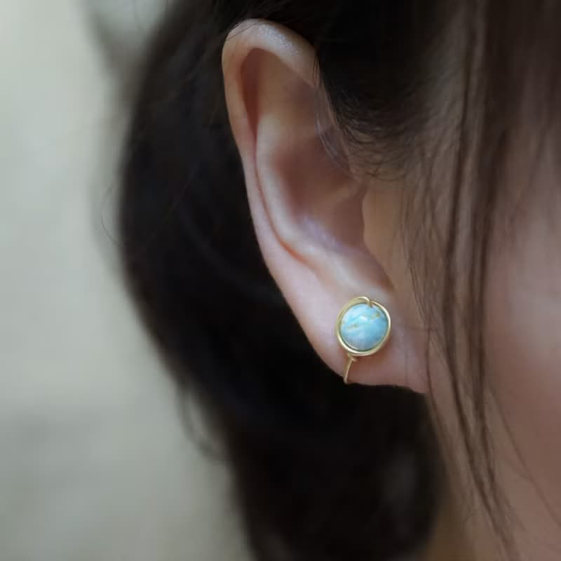 ll 春日限定特價 ll 8mm日本加工綠松石 金線框耳針 耳夾 / 一對