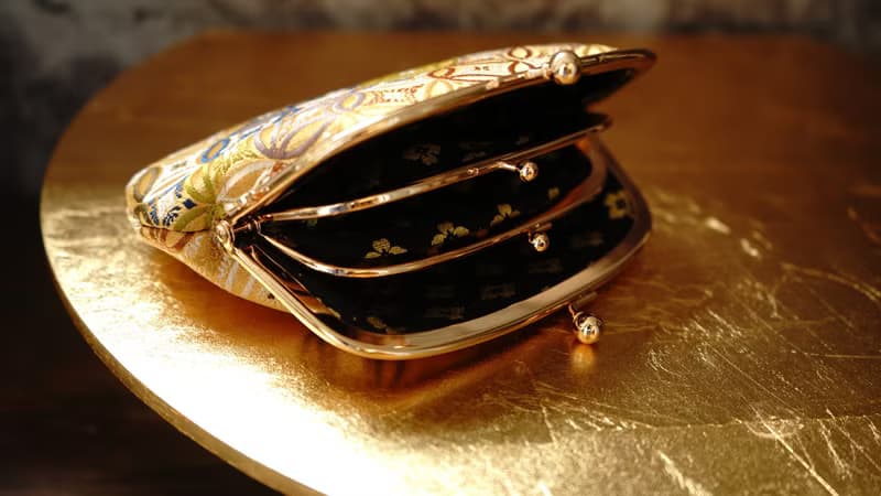 金襴金茶七寶紋親子口金包