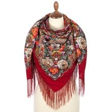 Pavlovo Posad Russian Shawl 100% Wool Scarf 125x125 cm Wrap Silk Fringe 1851-5