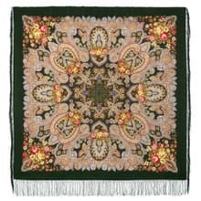 Pavlovo Posad Russian Shawl 100% Wool Scarf 125x125 cm Wrap Silk Fringe 1802-10