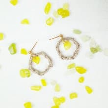 手編耳環 麻花卡其 檸檬玉 耳針/耳夾