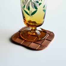 【交織的水痕】牛皮杯墊 皮革桌墊