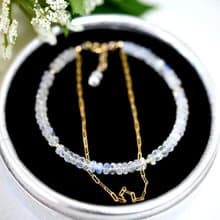 オリジナル 愛を深め幸福を持続するムーンストーンと波チェーンの2連のブレスレット　6月誕生石