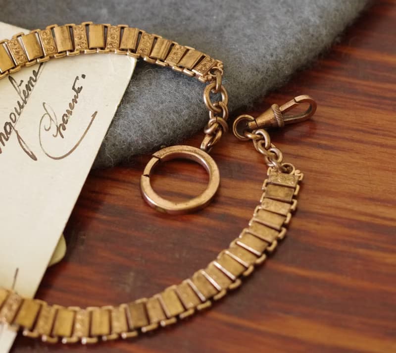 骨董法國包金玫瑰金窗花雕花懷錶鍊 手鍊 項鍊 BR262