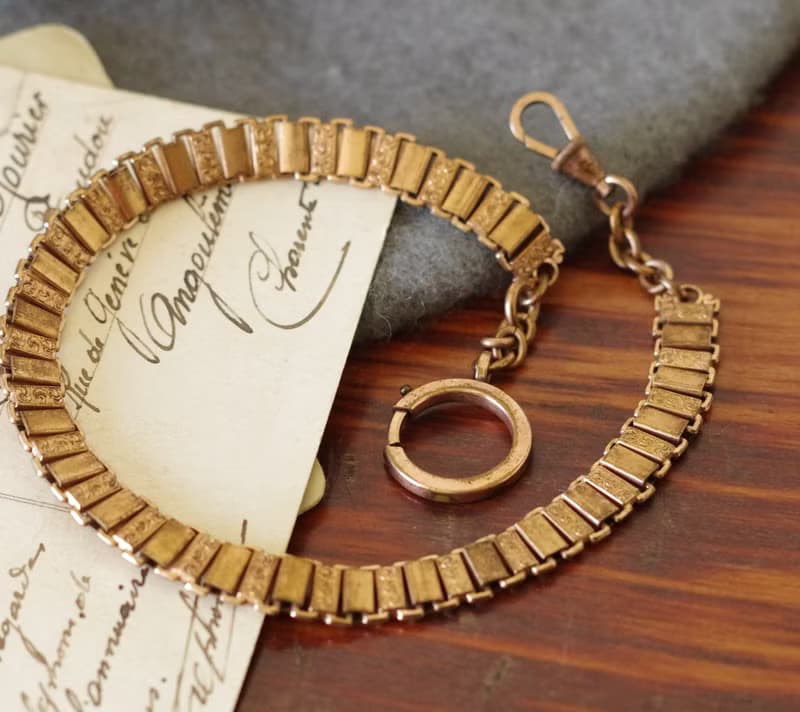 骨董法國包金玫瑰金窗花雕花懷錶鍊 手鍊 項鍊 BR262