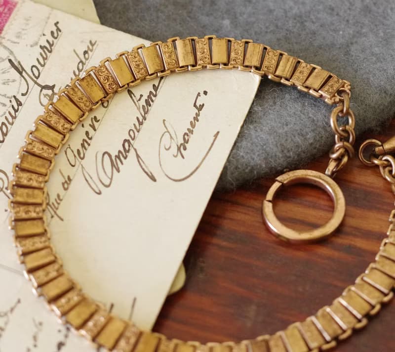 骨董法國包金玫瑰金窗花雕花懷錶鍊 手鍊 項鍊 BR262