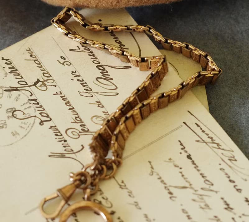 骨董法國包金玫瑰金窗花雕花懷錶鍊 手鍊 項鍊 BR262