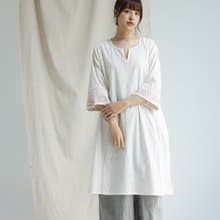 Chikankari 刺繡工藝小V領寬鬆庫塔_粉