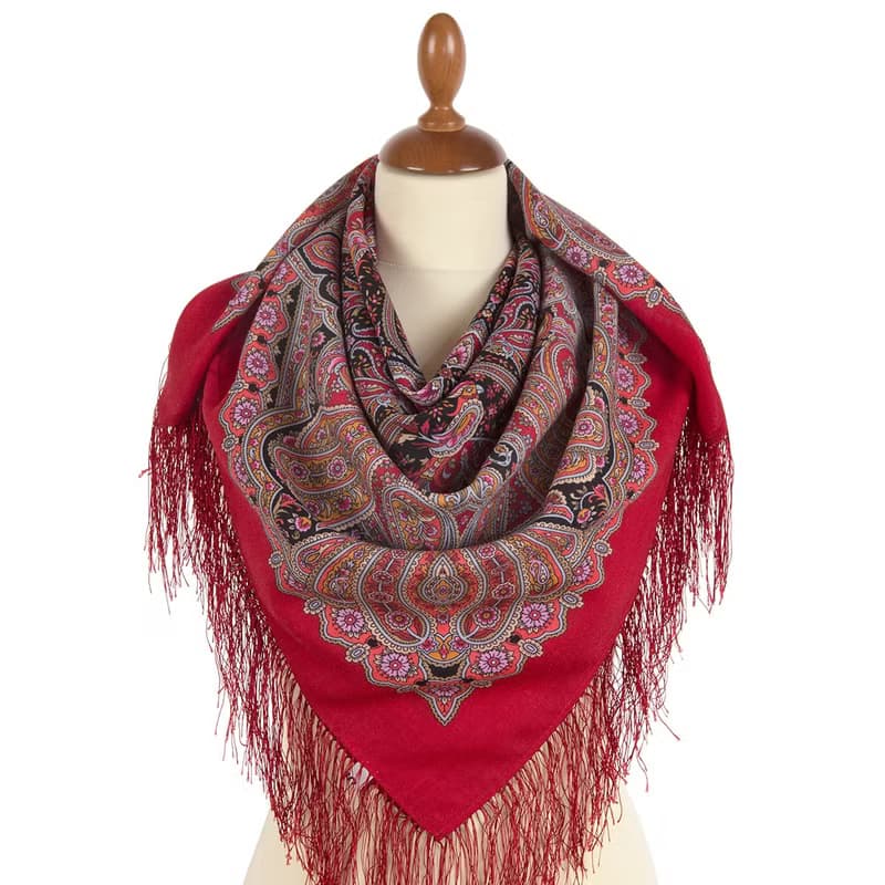 Authentic Pavlovo Posad Russian Shawl Scarf Soft 100% Wool 89x89 cm 1958-5