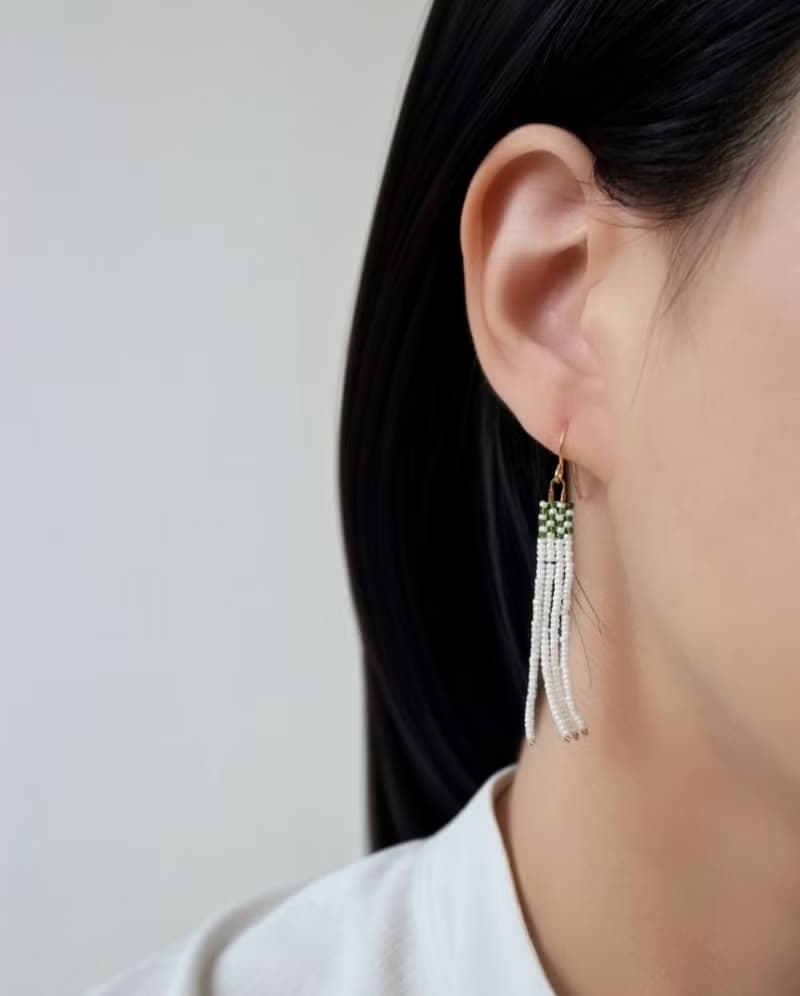 串珠耳飾_棋盤或綠豆糕/beading earing