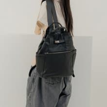 supportingrole 真皮復古多口袋都會後背包 黑