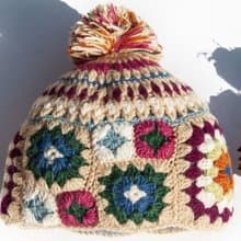 手工編織純羊毛帽/針織編織帽 內刷毛手織毛帽 毛線帽-花朵鉤織風