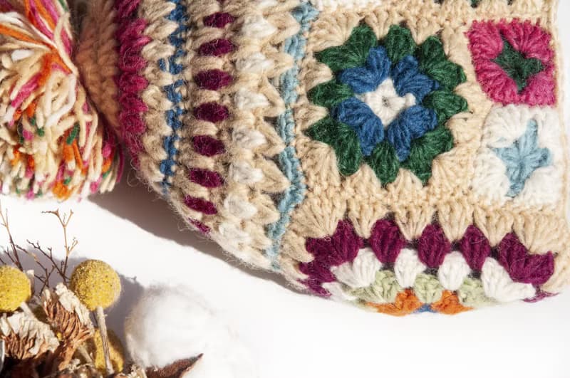 手工編織純羊毛帽/針織編織帽 內刷毛手織毛帽 毛線帽-花朵鉤織風