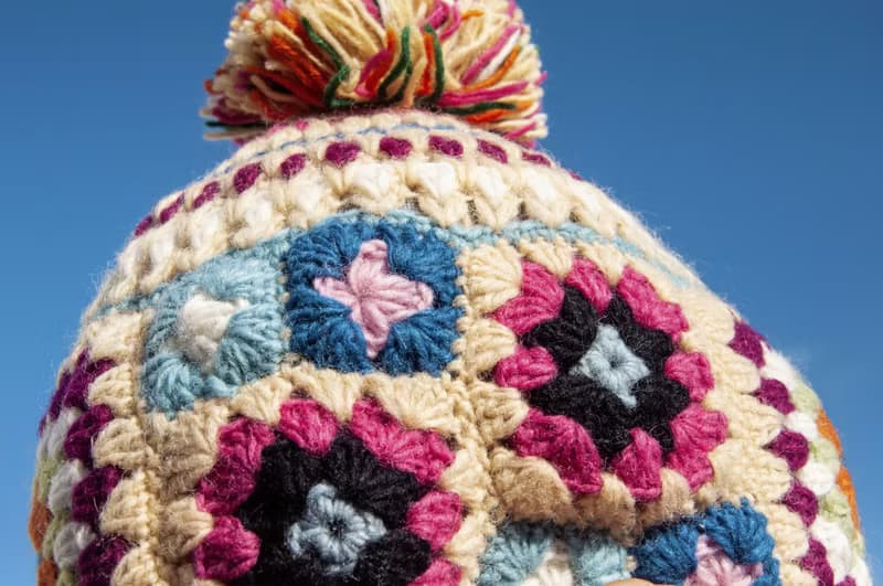 手工編織純羊毛帽/針織編織帽 內刷毛手織毛帽 毛線帽-花朵鉤織風