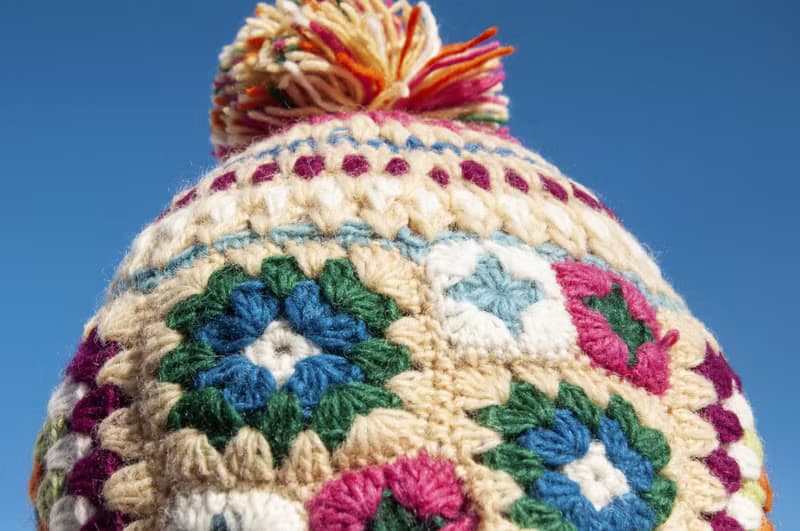 手工編織純羊毛帽/針織編織帽 內刷毛手織毛帽 毛線帽-花朵鉤織風