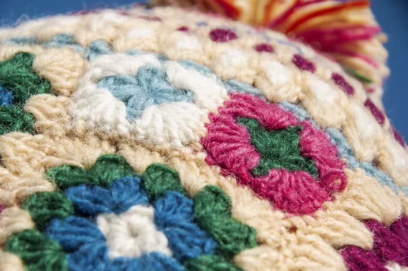 手工編織純羊毛帽/針織編織帽 內刷毛手織毛帽 毛線帽-花朵鉤織風