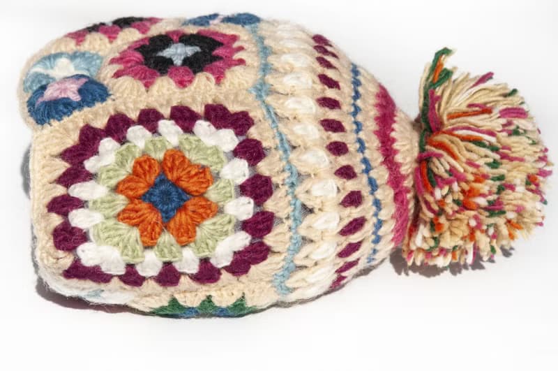 手工編織純羊毛帽/針織編織帽 內刷毛手織毛帽 毛線帽-花朵鉤織風