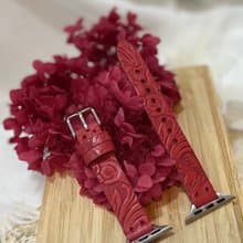 Timeless 手工 意大利單層牛皮 雕花 暗紅 Apple Watch 錶帶