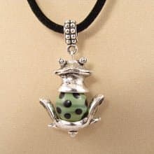 Silver Frog Pendant Necklace Mint Green Lampwork Glass Froggy Jewelry Necklace
