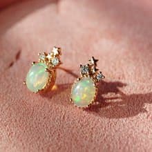 Natural Opal Stud Earrings Sterling Silver 925 with Rosegold Plated.