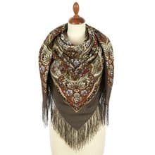 Pavlovo Posad Russian Shawl 100% Wool Scarf 125x125 cm Wrap Silk Fringe 1918-16