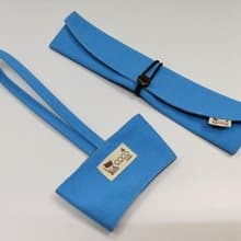 環保筷袋杯套組~手提式飲料杯套 餐具組收納袋 筷套(藍色)F08-008