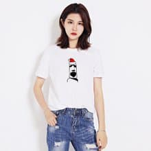 摩艾 聖誕 男女短袖T恤 白色 老公公 禮物 Xmas 石像 鬍子 Moai 